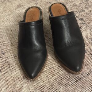 Madewell Black Leather Block Heel Mules